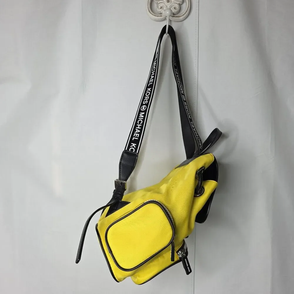 Michael Kors Abbey Lg Cargo Nylon Backpack Yellow Black Casual Preppy Colorful